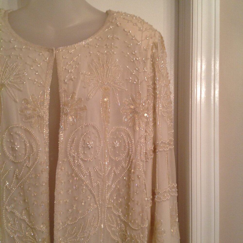 NWT Vintage Laurence Kazar Off White Creme Beaded Sequin Evening Jacket 1X - Picture 4 of 14